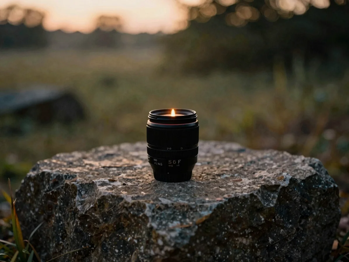 Contemplative natural surroundings, a single traditional study item on a stone, soft golden daylight, warm atmospheric e